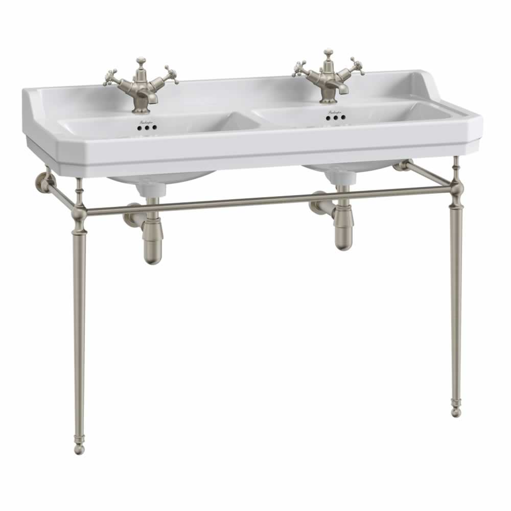 1200 Edwardian Double Basin 3TH  with brushed nickel wash stand